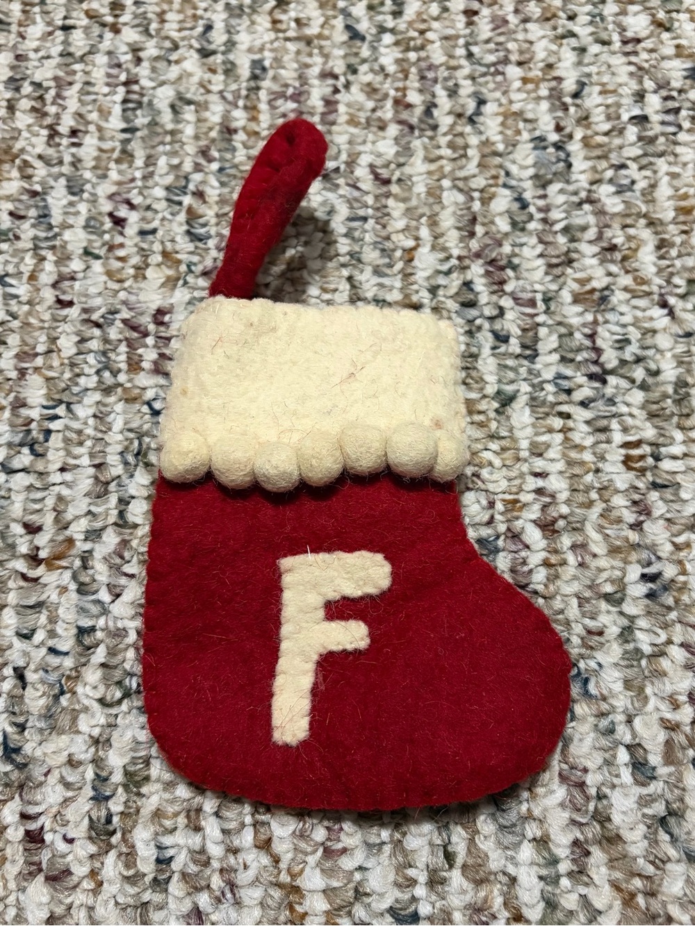 Ashland 4” Mini Wool Monogram Stocking Red Letter "F”